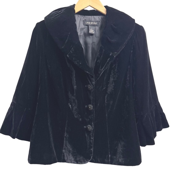 Lane Bryant Jackets & Blazers - Lane Bryant Jacket‎ 14 Black Velvet Bell Sleeve Puff Collar Cocktail Victorian